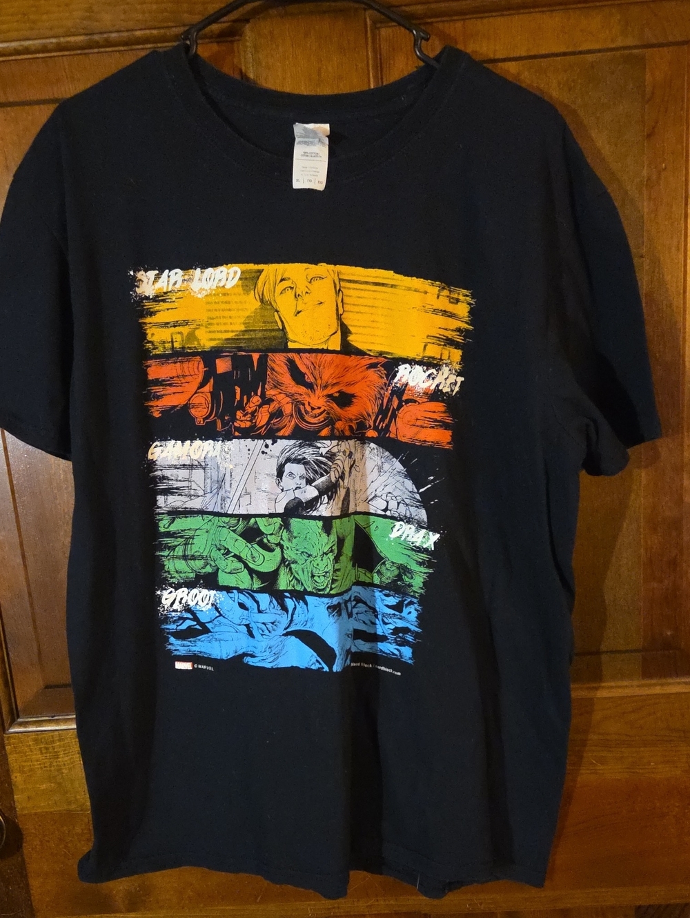 Black Men's Graphic Tee with Multicolor Marvel Panels